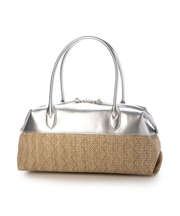 UNBILLION ペルケ perche / 雑材風×牛革付属横長ボストン シルバー