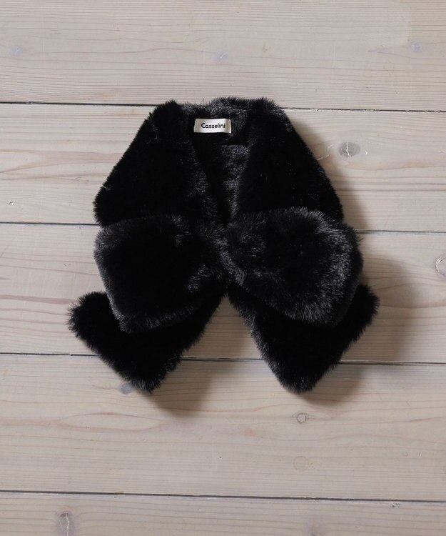 Tiaclasse リボン型ファーティペット ブラック