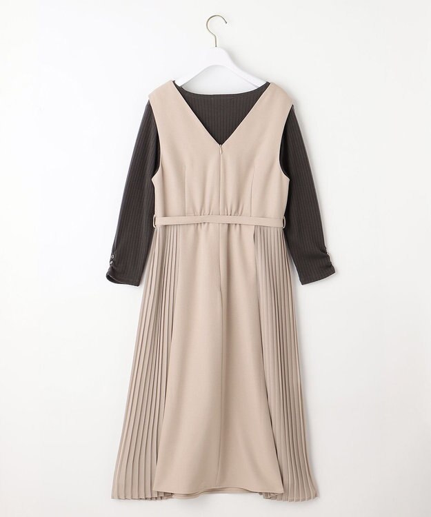 ANY SIS 【美人百花10月号掲載】カットソー×プリーツコンビ ジャンドレ ライトベージュ×チャコール