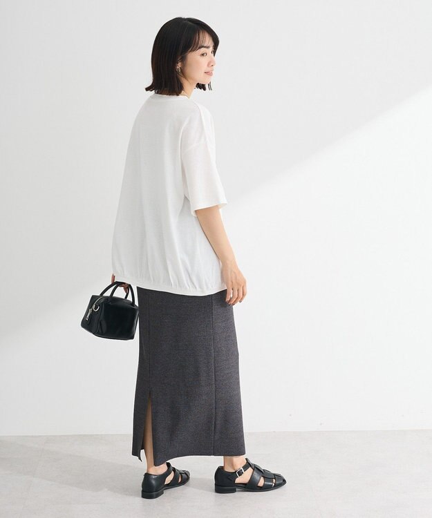 Green Parks カレッジロゴ刺繍５分袖チュニック Off White