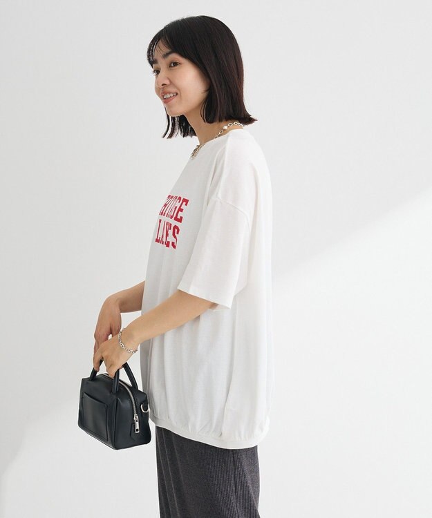 Green Parks カレッジロゴ刺繍５分袖チュニック Off White