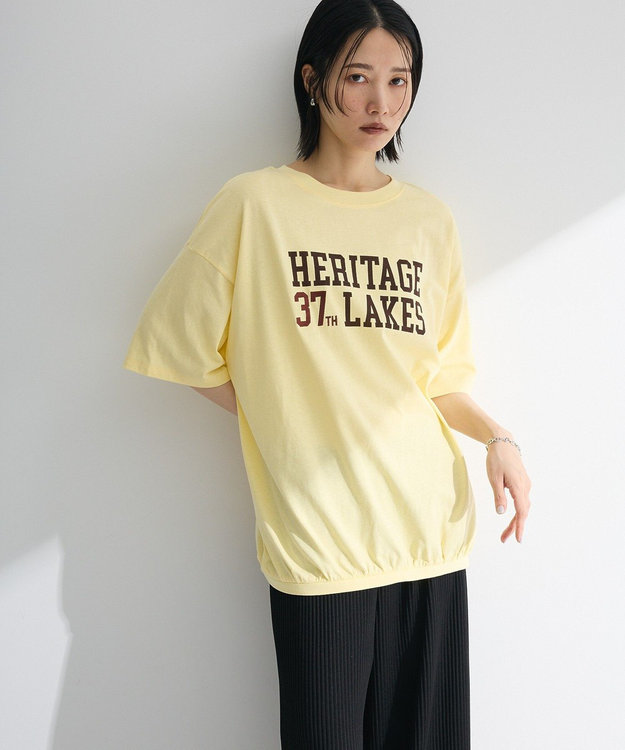 Green Parks カレッジロゴ刺繍５分袖チュニック Yellow