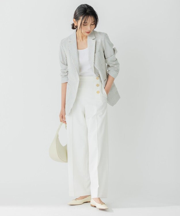 23区 【洗える】ストレッチツイル マリンパンツ ホワイト系