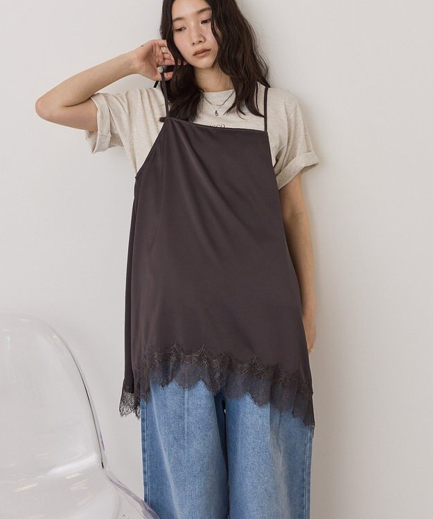 AMERICAN HOLIC イレギュラーヘムサテンレースキャミソール Charcoal Gray