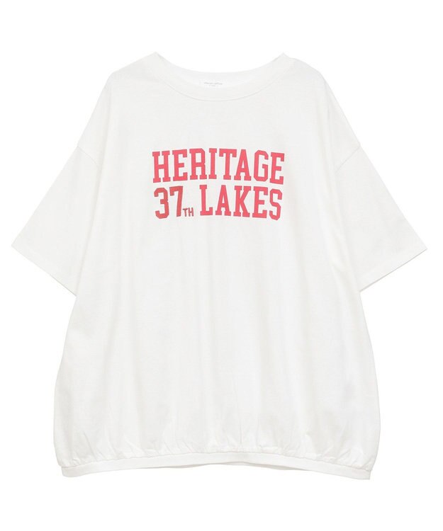 Green Parks カレッジロゴ刺繍５分袖チュニック Off White