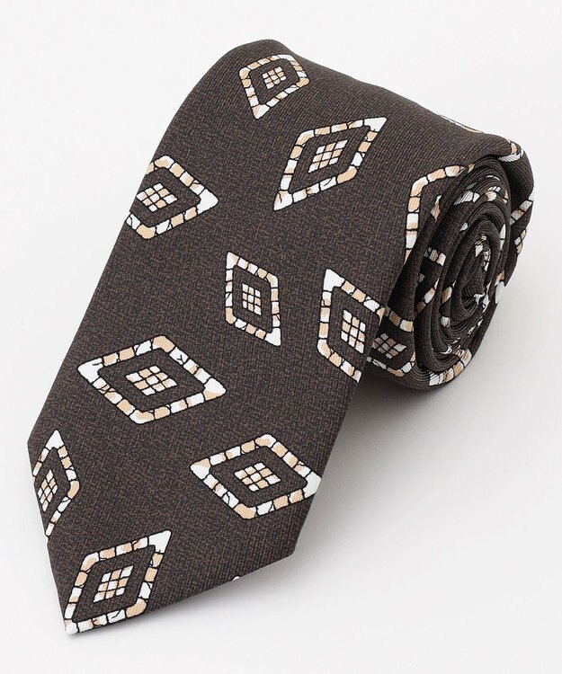 JOSEPH ABBOUD 【イタリア素材・日本縫製】ランダムスクエアプリント ネクタイ ダークブラウン系6