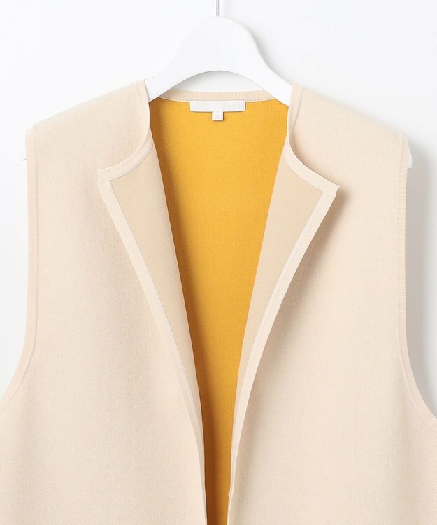 自由区 【WEB限定カラーあり・洗える】クレープストレッチニット ジレ シャンパンベージュ×マスタード