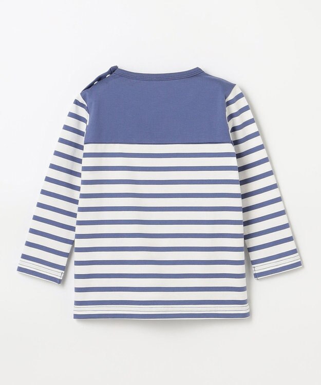 組曲 KIDS 【90-100㎝】フラワー刺繍ボーダー Tシャツ ダスクブルー系