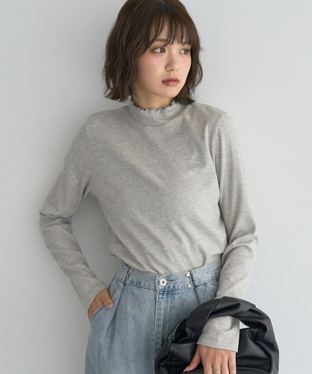 earth music&ecology ラメテレコハイネックプルオーバー Gray