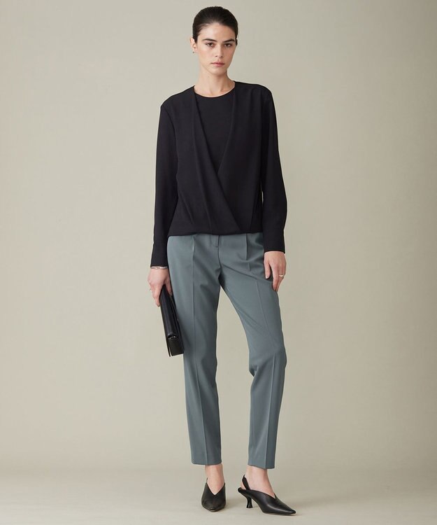 ICB 【洗える】 ストレッチジョーゼット カシュクールブラウス ブラック系