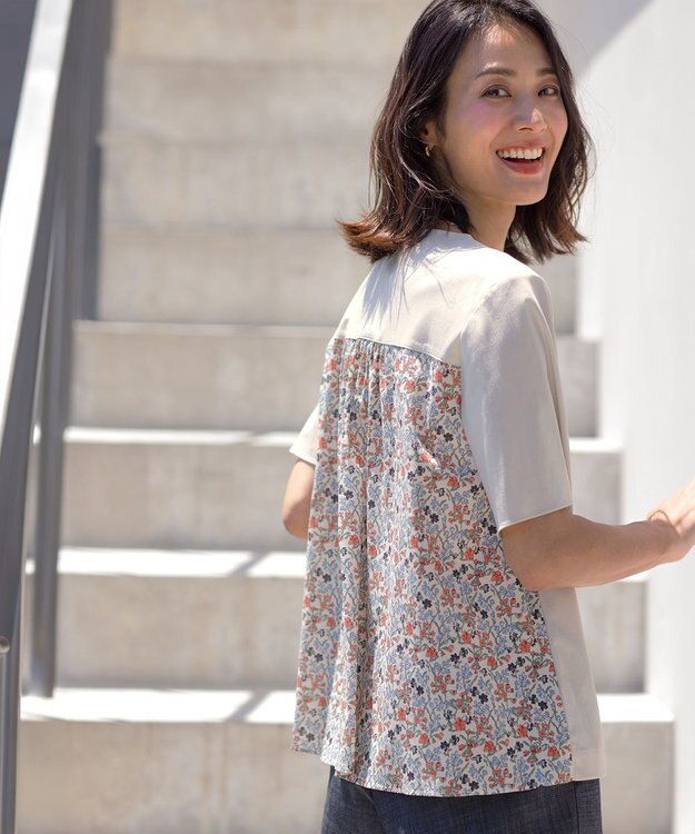 J.PRESS LADIES ソフトシャンブレー ストレートパンツ ネイビー系
