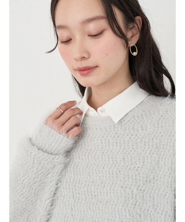 earth music&ecology ゆるモヘアライクレースニット Light Gray