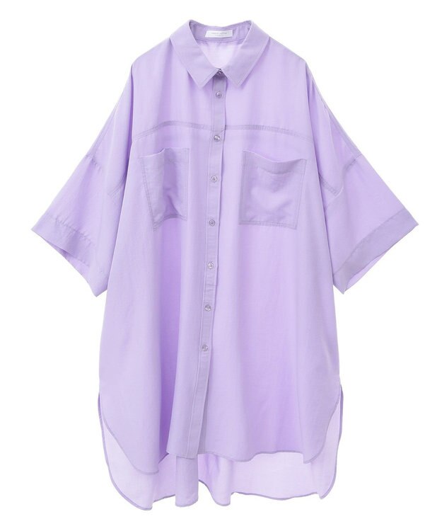 Green Parks ７分袖ミディ丈シャツワンピース Lavender