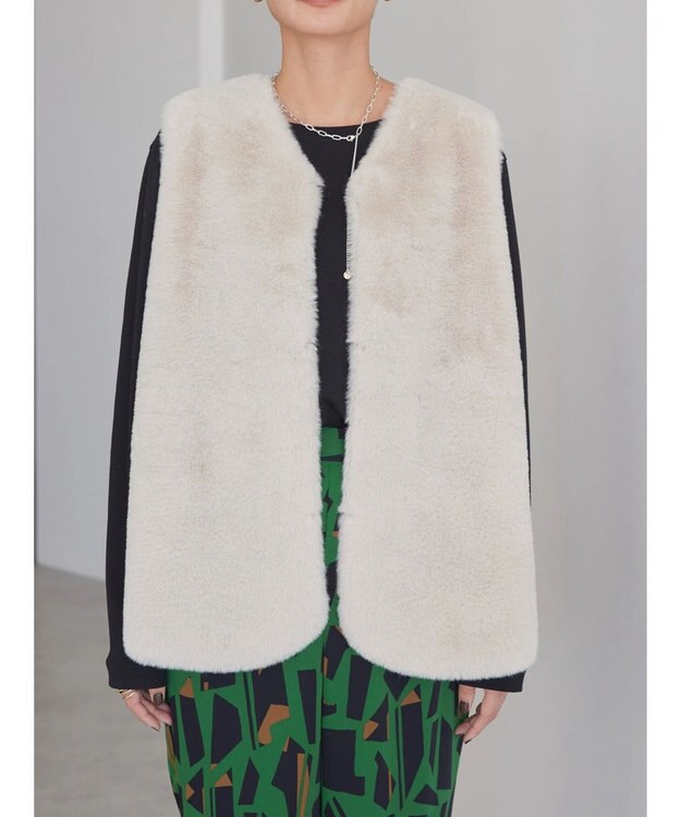 AMERICAN HOLIC 丈違いフェイクファーベスト Gray Beige