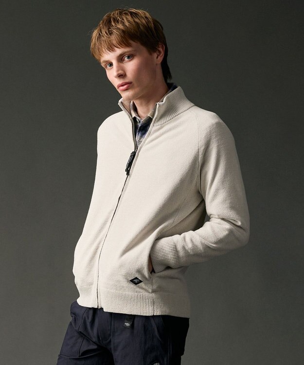 JOSEPH ABBOUD MOUNTAIN 【軽量/ソフト】ニットフリース スタンド ジップ ニット ライトグレー系