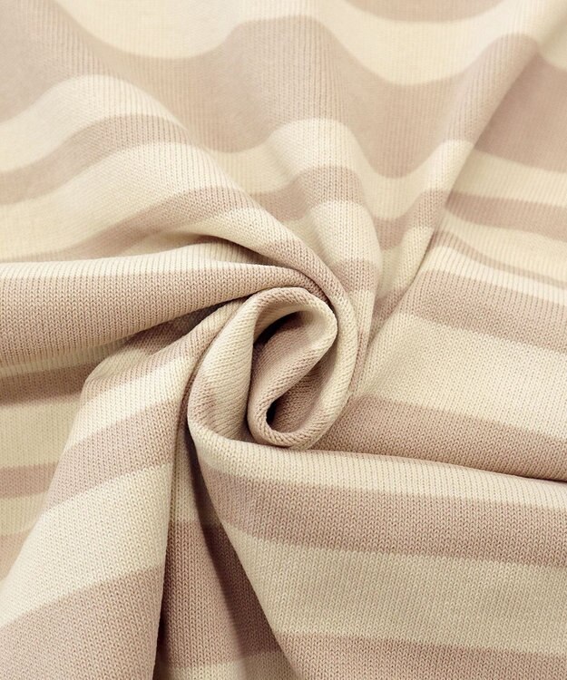 Tiaclasse L 【洗える】マルチボーダーフレンチスリーブニット ベージュ×アイボリー