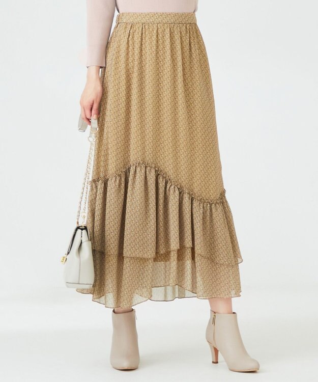 ANY SIS 【洗える】ティアードプリント スカート マスタード系