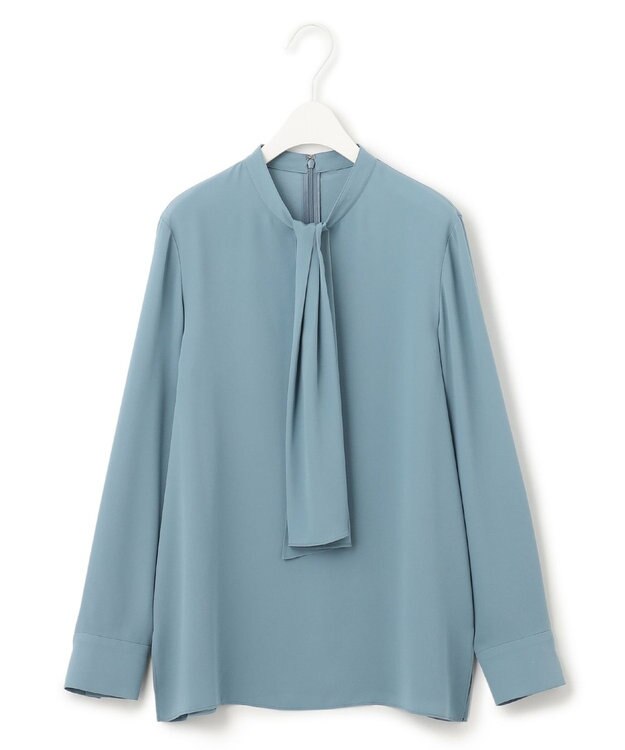 ICB 【洗える・UVケア】BackSatinAmunzen スカーフタイブラウス ライトブルーグレー系
