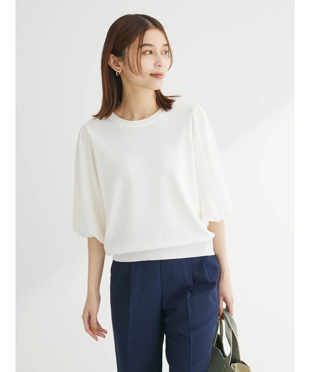 Green Parks 袖楊柳ドッキングニットプルオーバー Off White