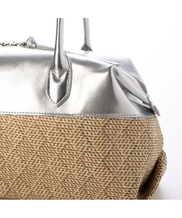 UNBILLION ペルケ perche / 雑材風×牛革付属横長ボストン シルバー