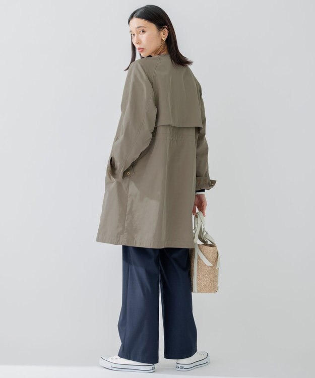 23区 S 【洗える】ライトツイル ノーカラーコート オリーブ系