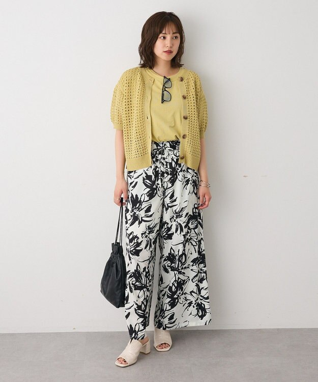 CRAFT STANDARD BOUTIQUE ハーフスリーブメッシュニットカーディガン Light Green