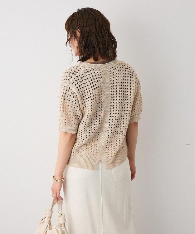 CRAFT STANDARD BOUTIQUE ハーフスリーブメッシュニットカーディガン Light Beige