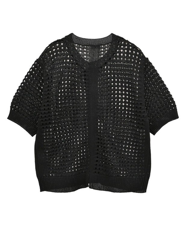 CRAFT STANDARD BOUTIQUE ハーフスリーブメッシュニットカーディガン Black
