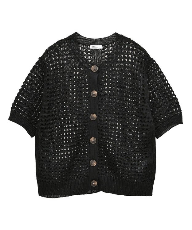 CRAFT STANDARD BOUTIQUE ハーフスリーブメッシュニットカーディガン Black