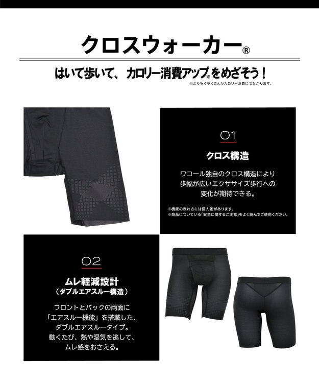 WACOAL MEN 【クロスウォーカー】 はいて歩いて、カロリー消費アップ ムレ軽減設計 ロング丈 前開き WX5014 /ワコールメン ブラック