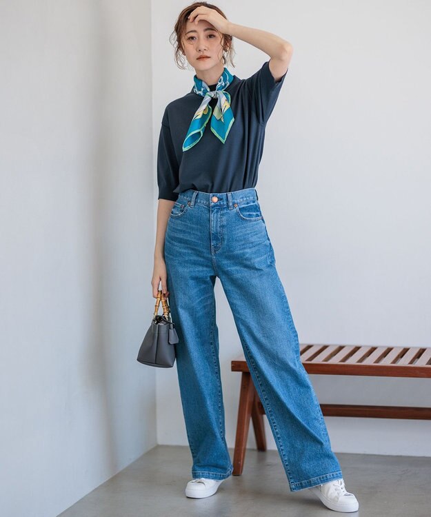 23区 manipuri コラージュローズ シルク スカーフ ブルー系