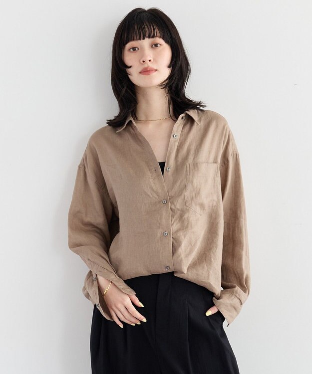 YECCA VECCA 3wayフレンチリネンシャツ Dark Beige