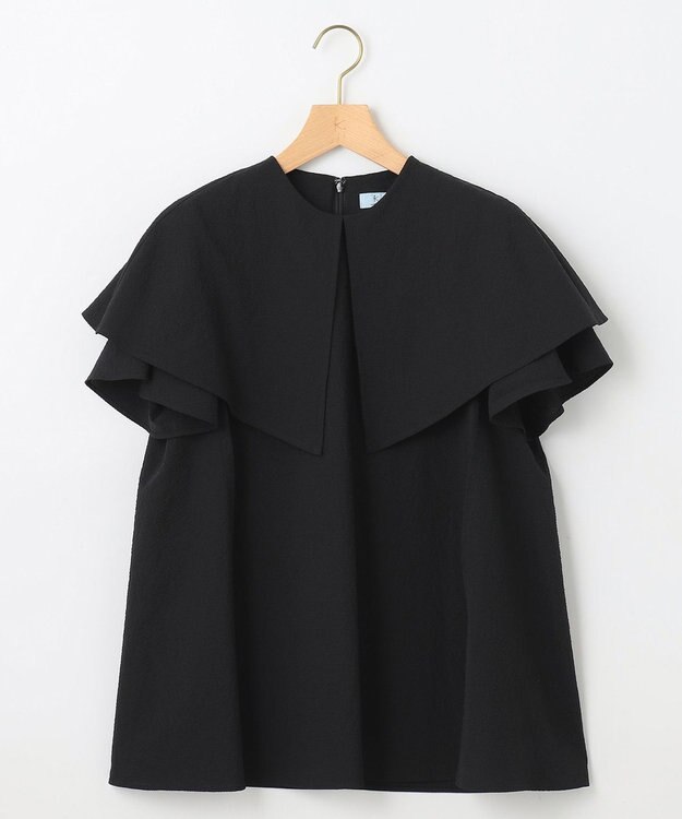 組曲 L サッカーストレッチ 襟付きブラウス ブラック系