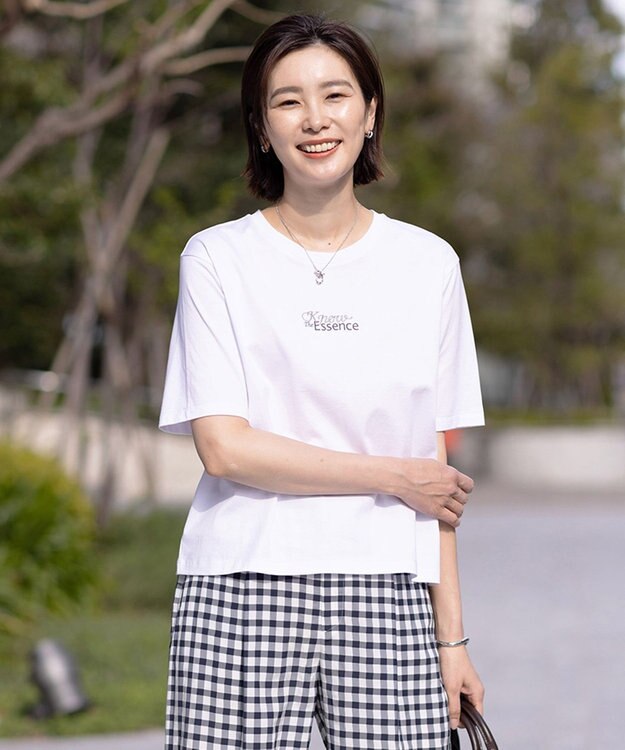 J.PRESS LADIES 【洗える】ロゴ Tシャツ ホワイト系