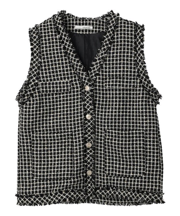 Green Parks ・ＥＬＥＮＣＡＲＥ　ＤＵＥ　ツィードノーカラーベスト Black