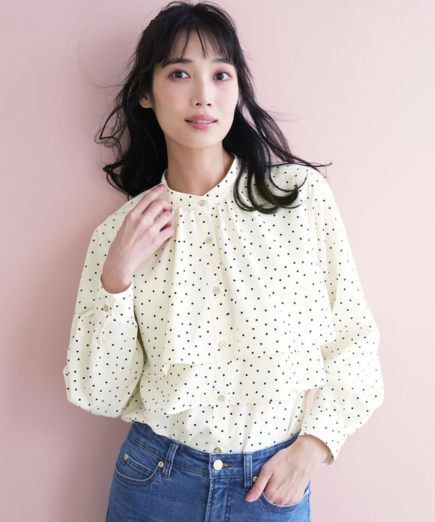 ANY SIS ラッフルレイヤード ブラウス アイボリードット