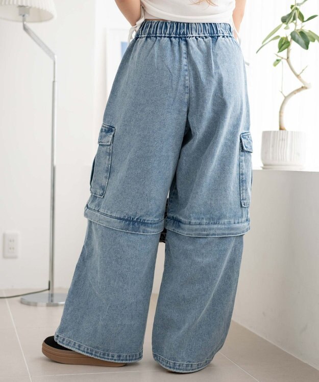 WEGO 【ウエストゴム/2WAY】2WAYデニムカーゴパンツ デニム淡加工色