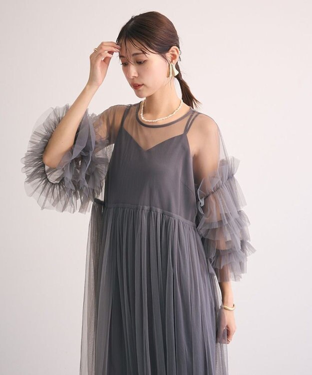 Green Parks ・Ｒａｉｌｍｅ　チュールワンピース（インナーＯＰ付） Charcoal Gray