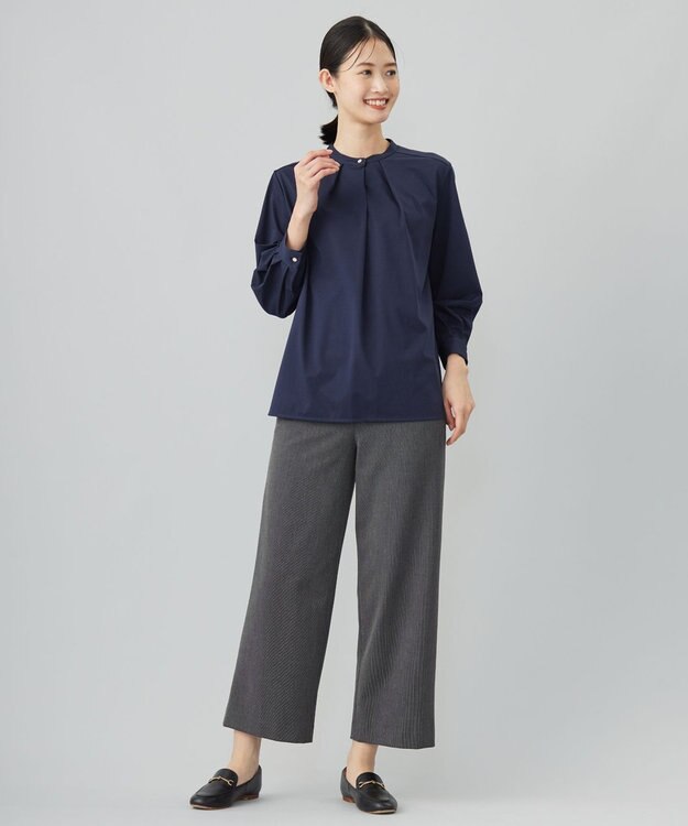 J.PRESS LADIES L シャツジャージー バンドカラー カットソー ネイビー系