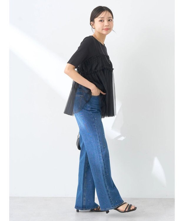 earth music&ecology ＳＥＴ２点チュールビスチェ＋リブプルオーバー Black