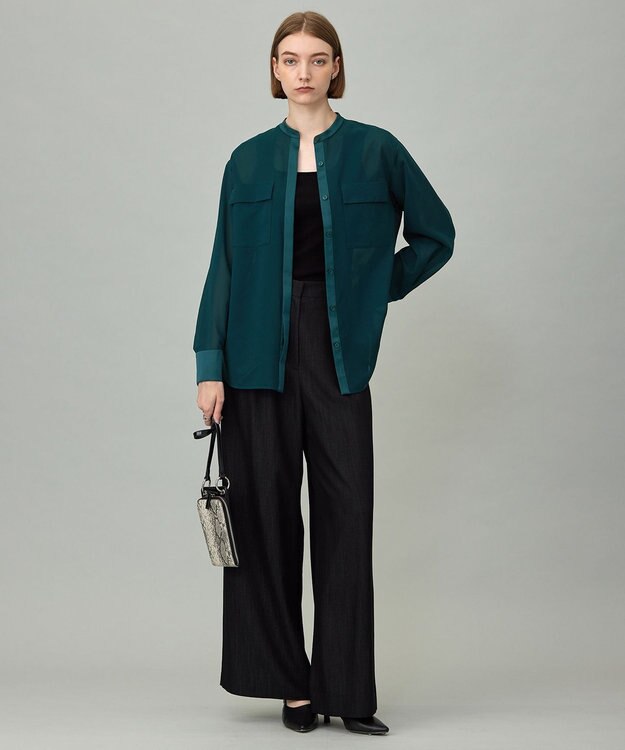 ICB L 【洗える】 ドレープスラブデニム ワイドパンツ ブラック系