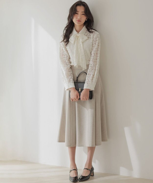 組曲 S ライトリネンライクフレア スカート ベージュ系
