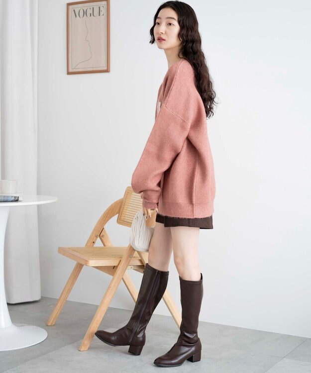 WEGO フラッフィーロゴジャガードニットプルオーバー ピンク