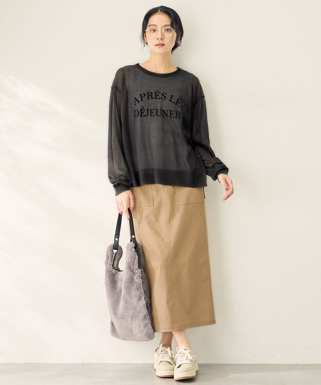 ANY L 【2SET】シアーロゴニット×タンクトップセット スレート