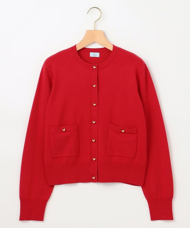 組曲 L ハートボタン ニットカーディガン バレンタインレッド系