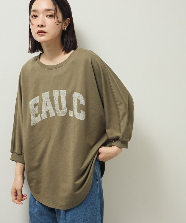 Green Parks ７分袖ミニ裏毛ドルマンロゴプルオーバー Khaki