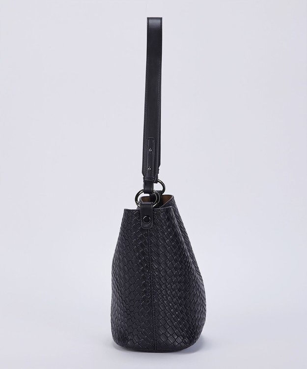 Tiaclasse 【2点セット】編み込み風ショルダーバッグ＋ショルダーポーチ付き ブラック