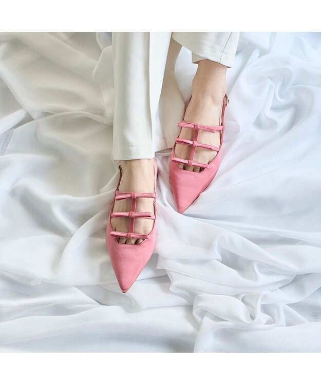 MODE ET JACOMO <MODE ET JACOMO>リボンフラットバックベルトパンプス ピンクキジ