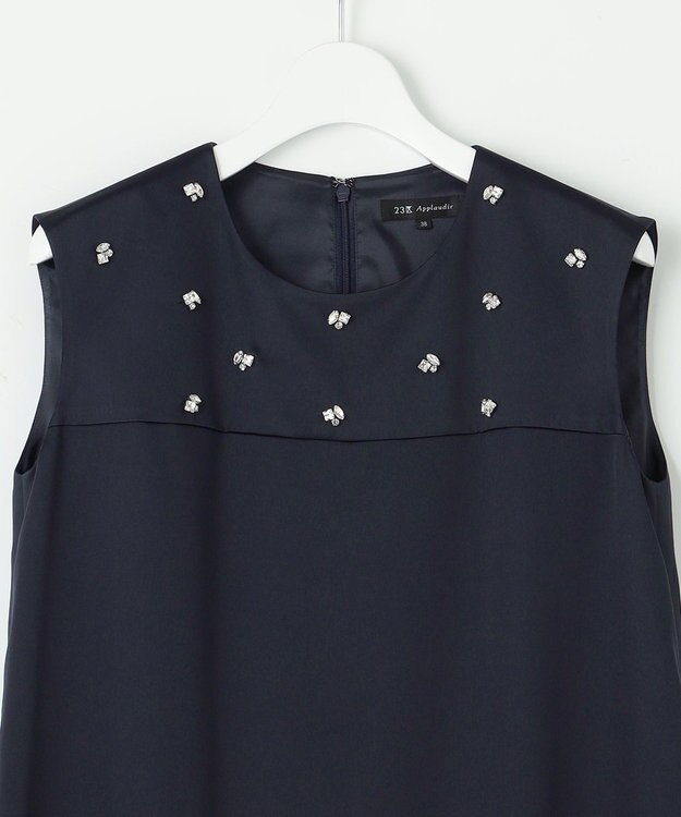 23区 【APPLAUDIR】ノーブルサテン ビジューデザインドレス ネイビー系