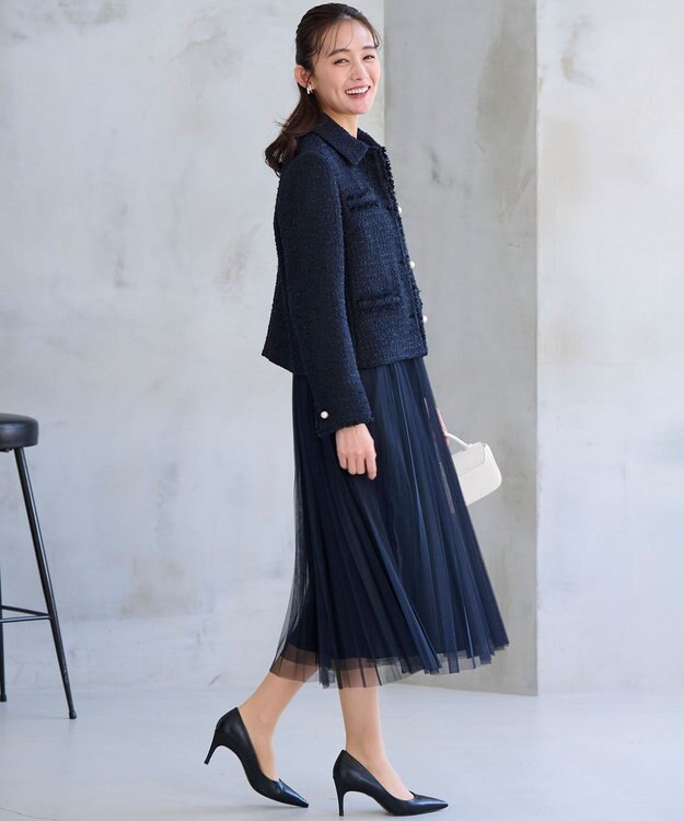 組曲 【KUMIKYOKU NAVY】ファンシーツイード 2WAYジャケット ネイビー系